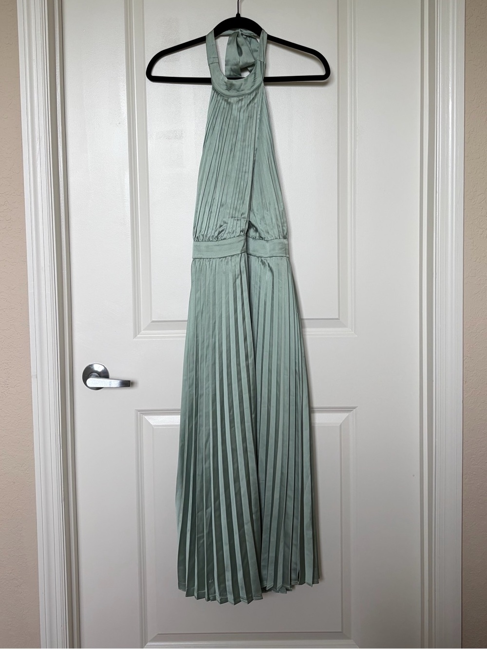 LULUS DRESS- Sage Green Pleated Halter Maxi Gown